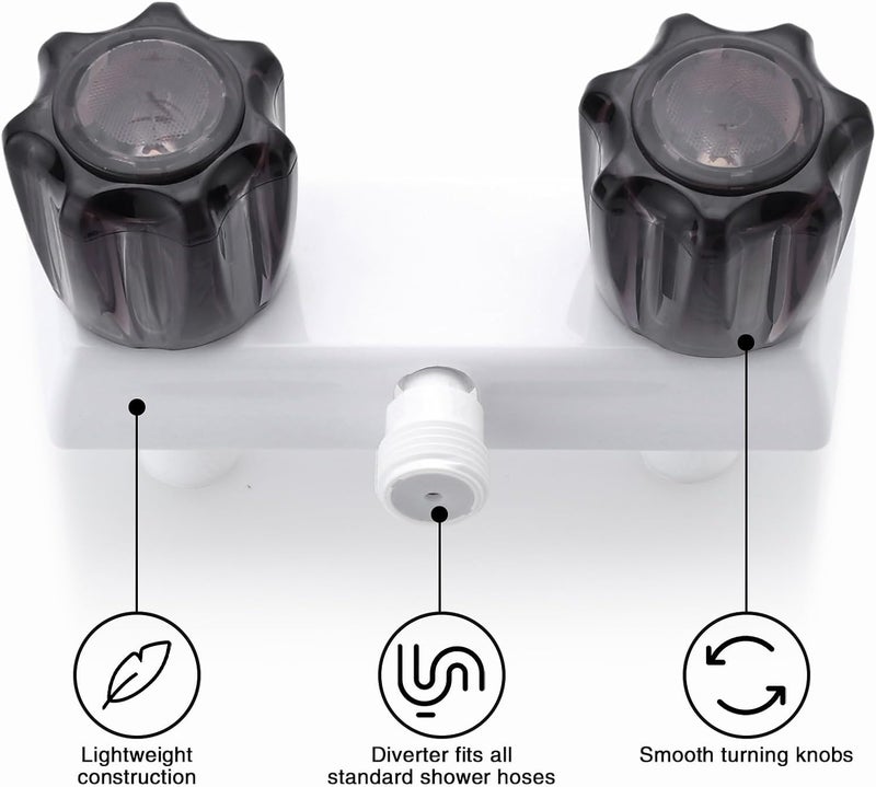 LavishStream RV Shower Faucet, 4" Shower Valve Diverter with Dual Acrylic Control Knobs, Leak-Proof Design for RV Camper Van Travel Trailer Bathroom (Indoor/Outdoor Use), White&Black - Image 3
